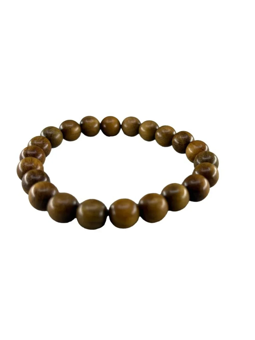 Natural Green Sandalwood Beaded Bracelet 8mmx22 Stretch Wooden Jewelry 7.7g
